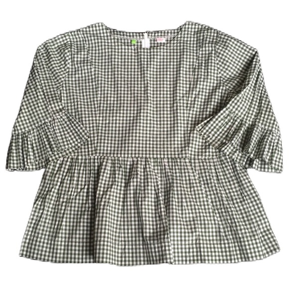 Green and White Plaid Checkered Smock Shirt - Picture 2 of 15